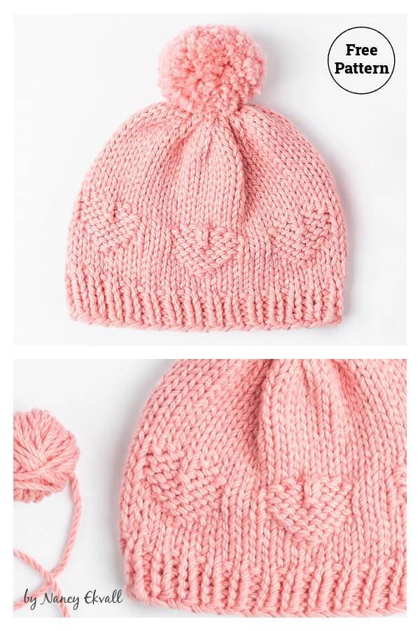 28 Baby Hat Knitting Patterns Sweet Pink Knitted Baby Hat with Hearts