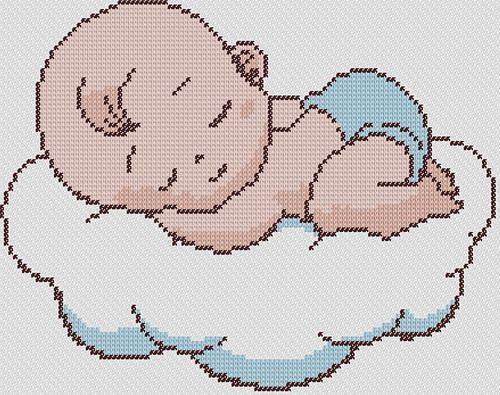 Sweet Sleeping Baby Cloud Cross Stitch Pattern