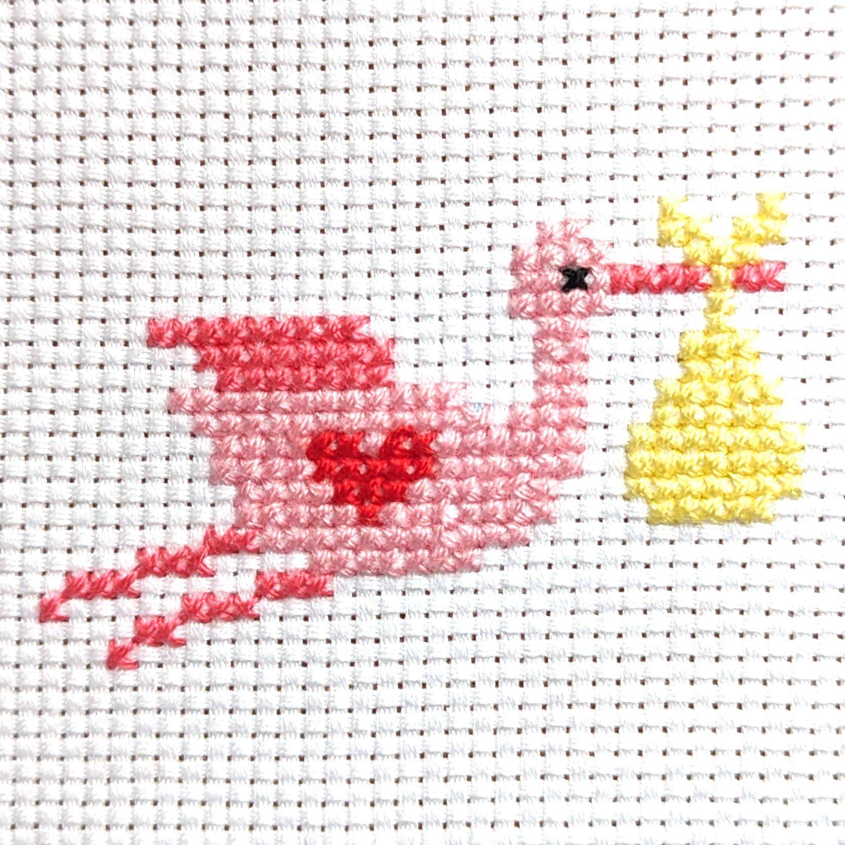 Sweet Stork with Baby Bundle Cross Stitch Design