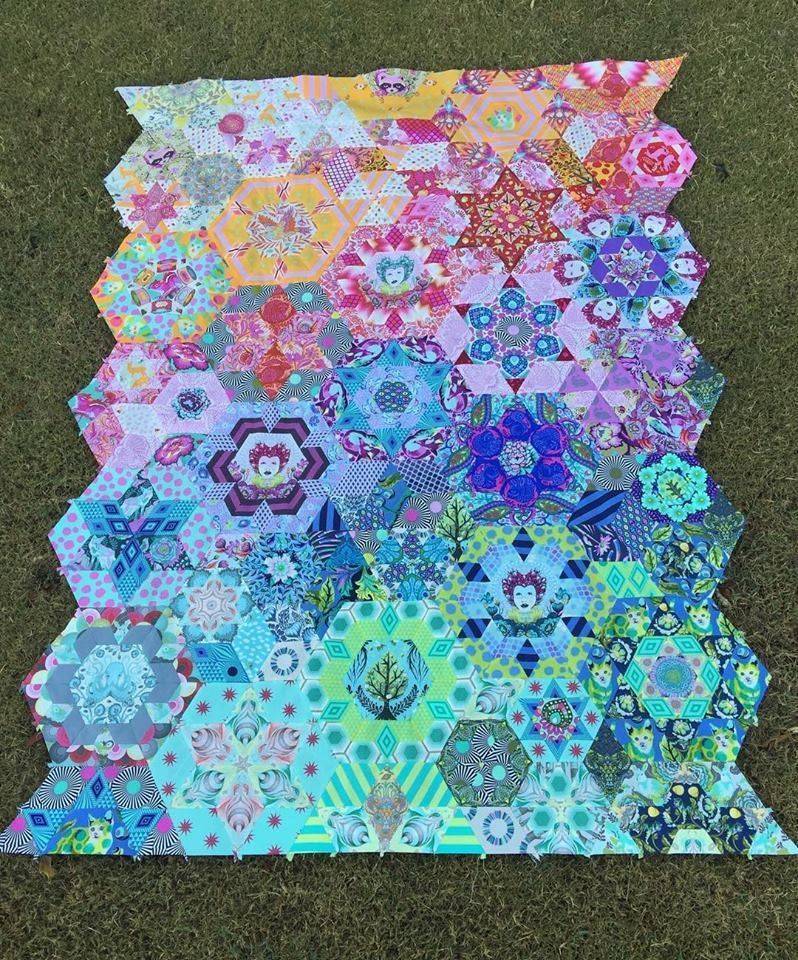 Tula Pink Hexagon Patchwork Quilt
