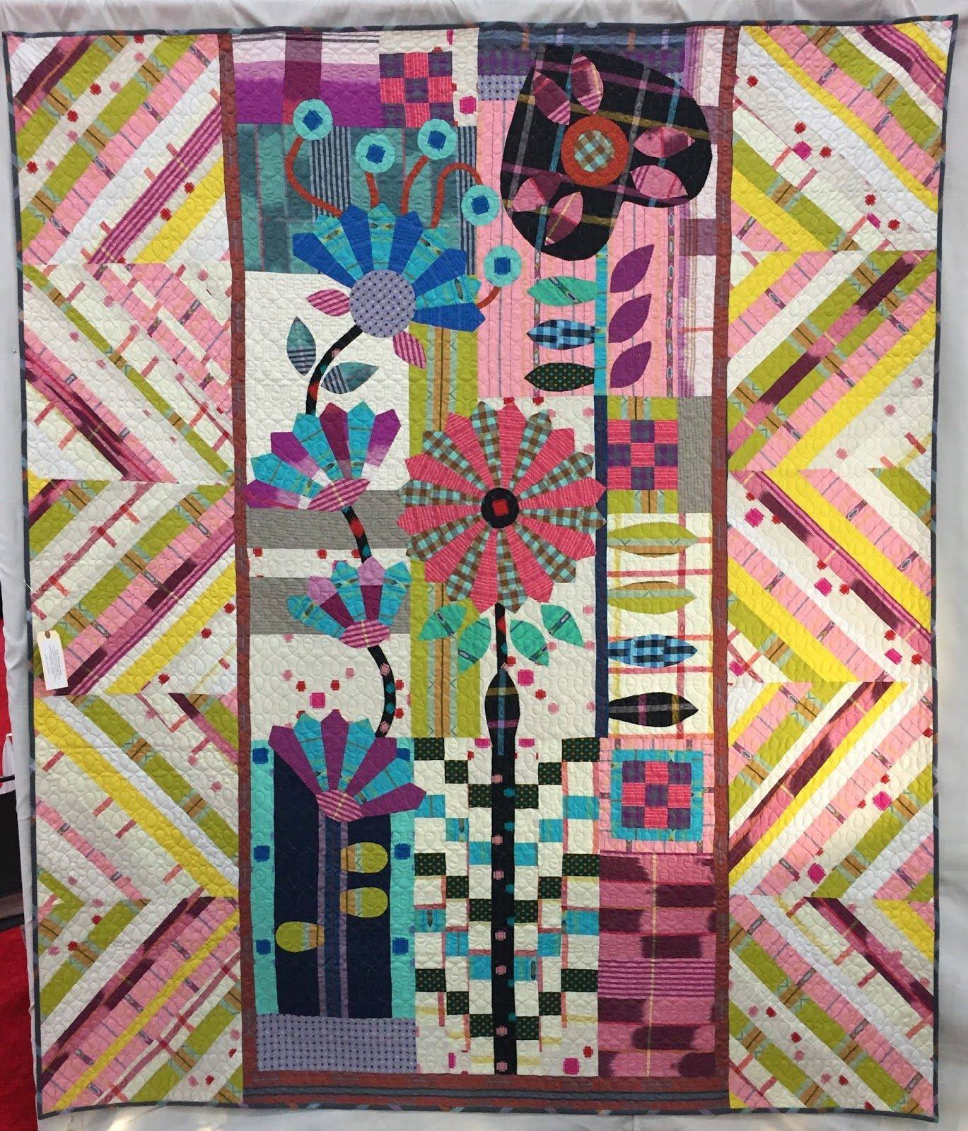 Vibrant Abstract Floral Appliqué Quilt
