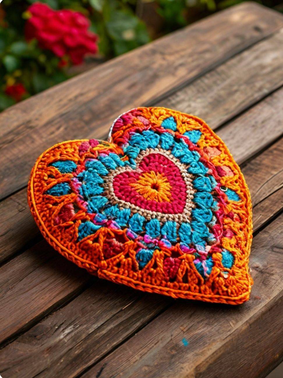 Vibrant Boho Crochet Heart Decor
