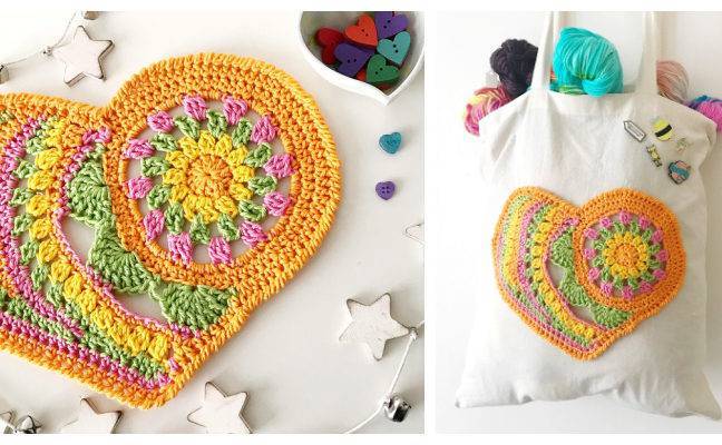 Vibrant Boho Heart Crochet Motif