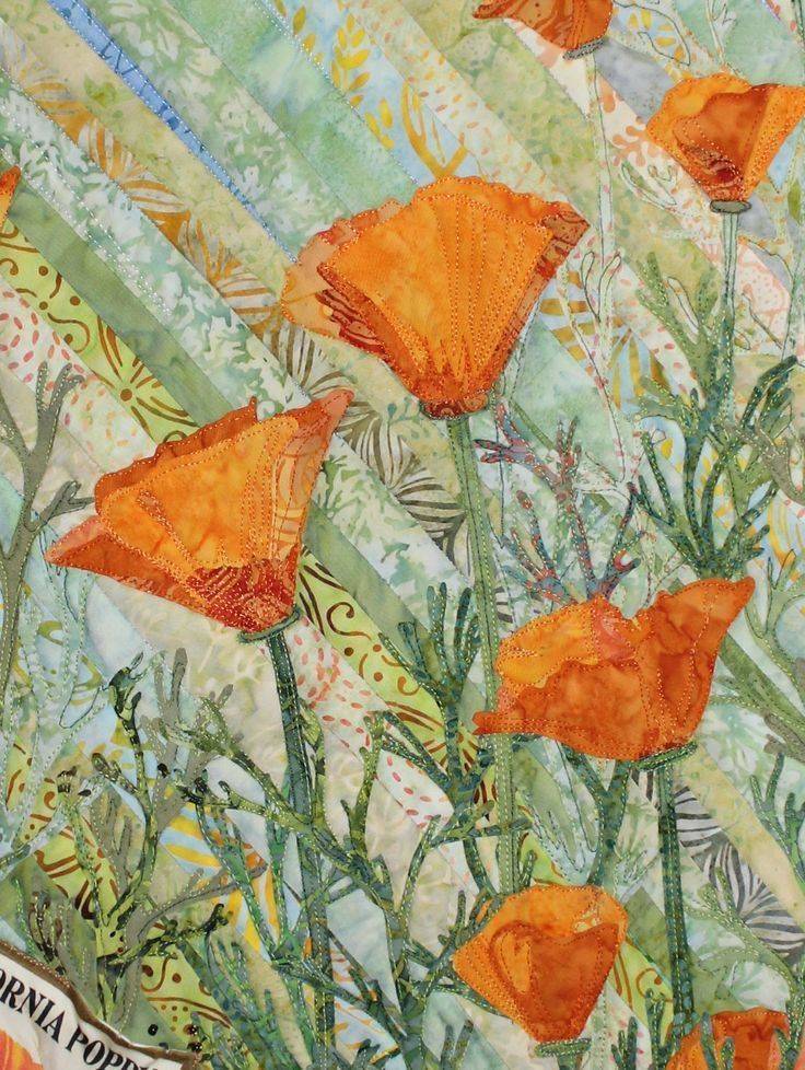 Vibrant California Poppy Applique Quilt