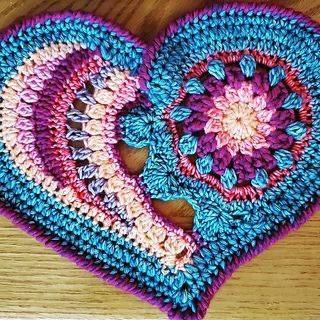 Vibrant Crochet Heart Mandala Decor