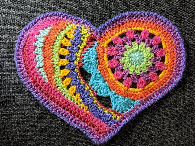 Vibrant Crochet Heart Mandala Decoration