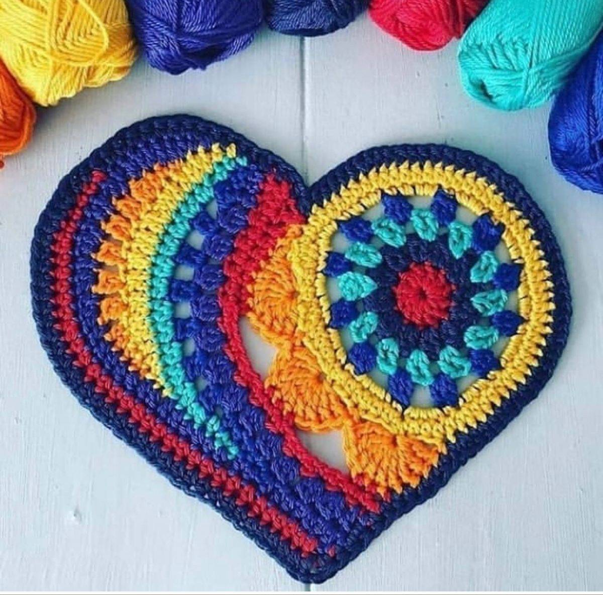 Vibrant Crochet Heart Motif Project