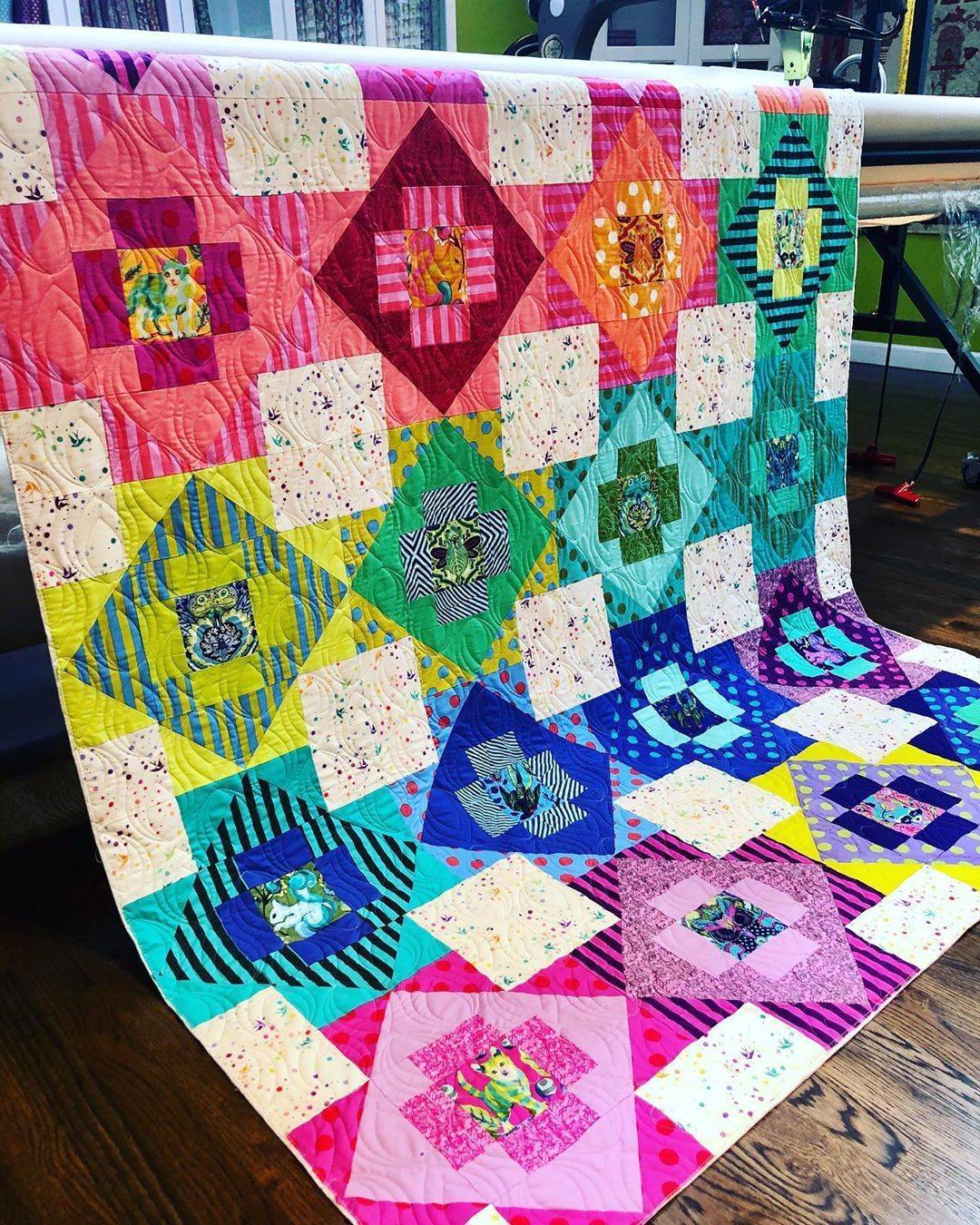 Vibrant Diagonal Patchwork Quilt