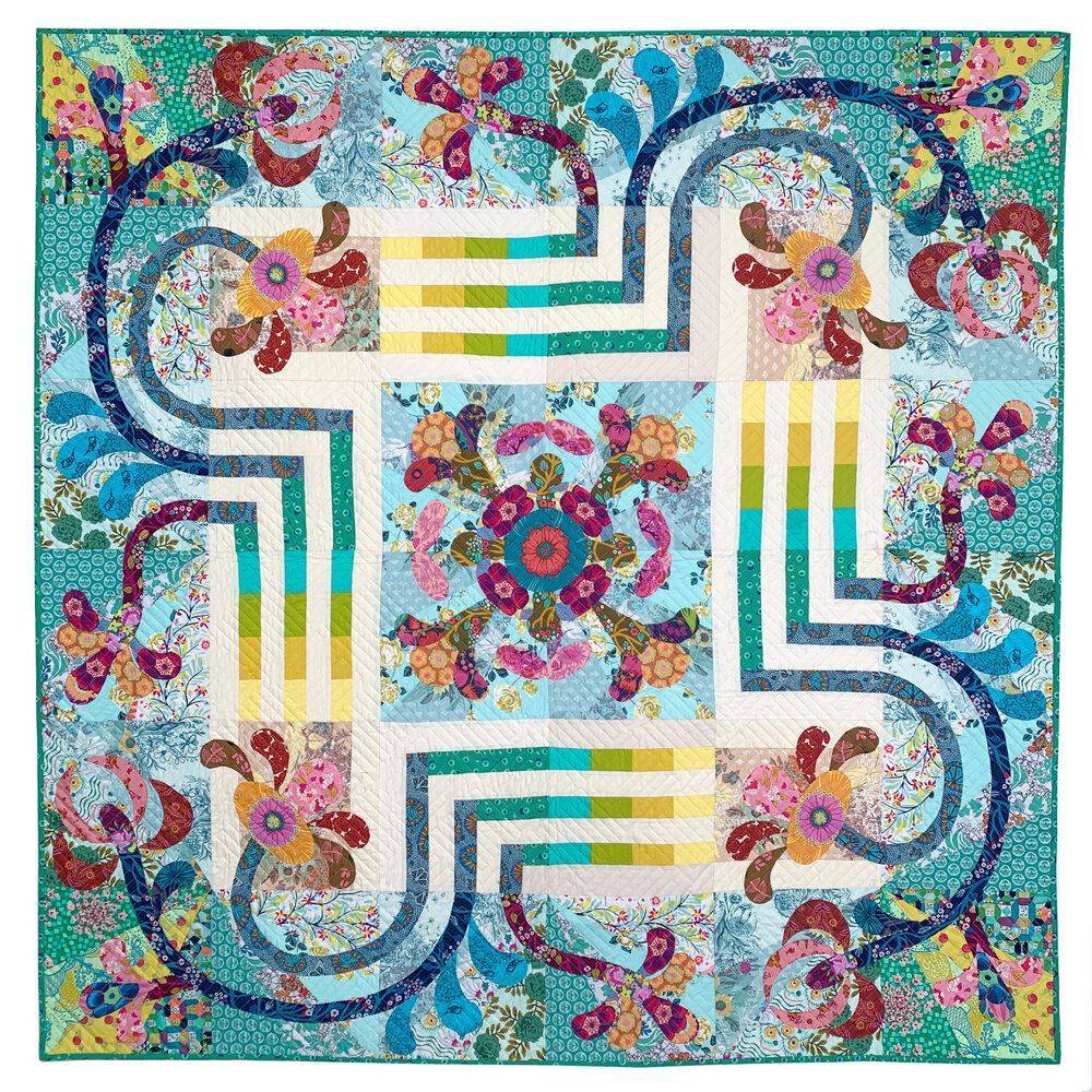 Vibrant Floral Appliqué Patchwork Quilt