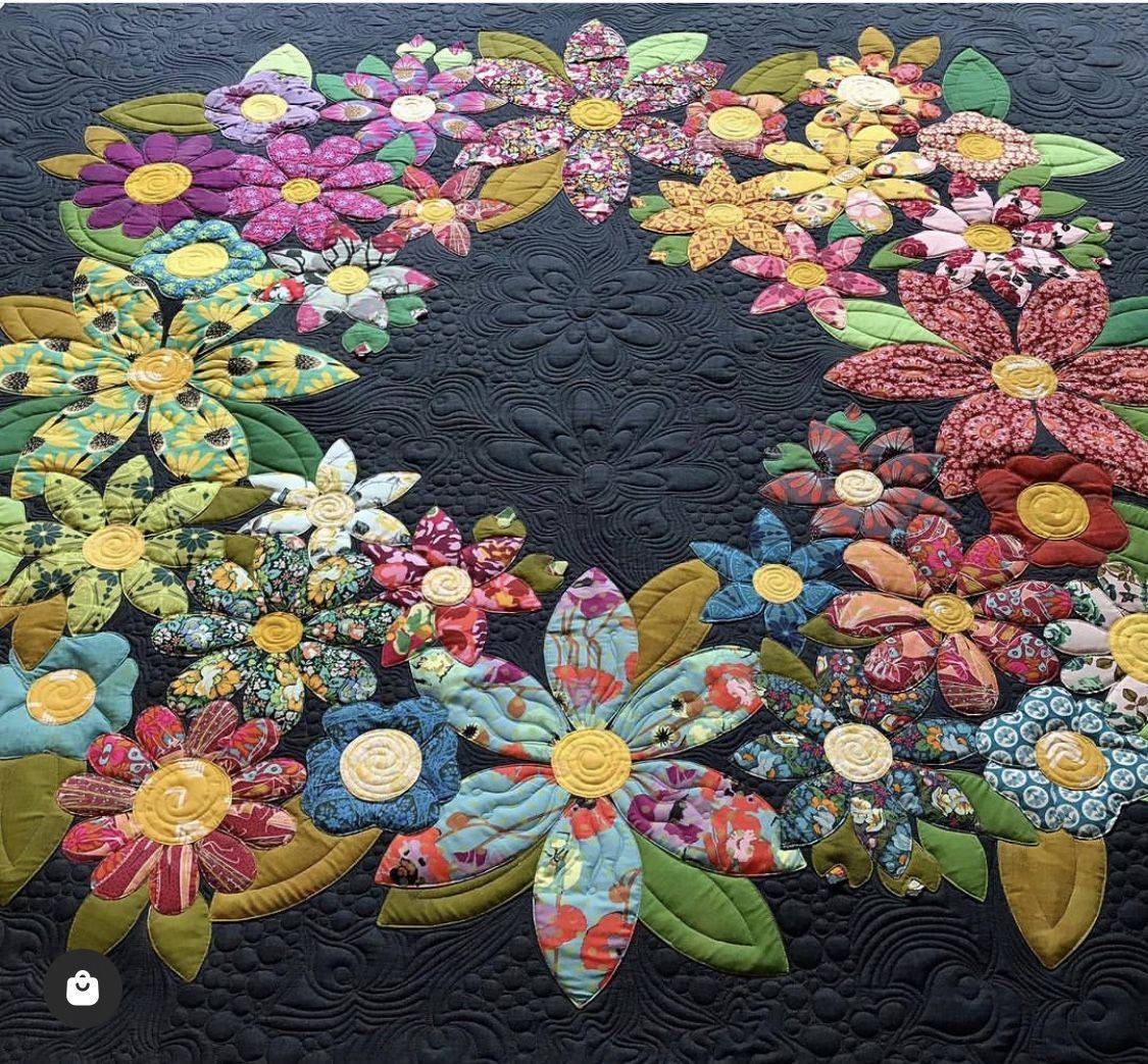 Vibrant Floral Appliqué Quilt Art