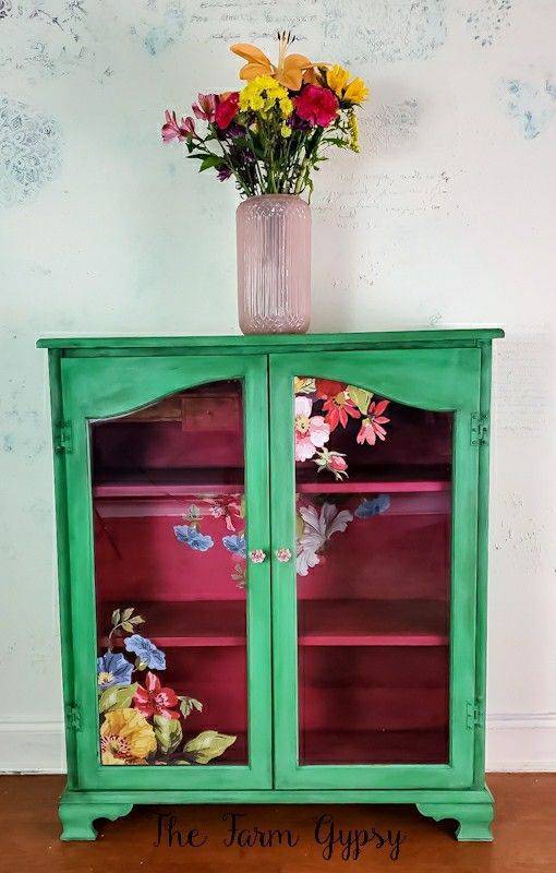 Vibrant Floral Decoupage Cabinet Makeover