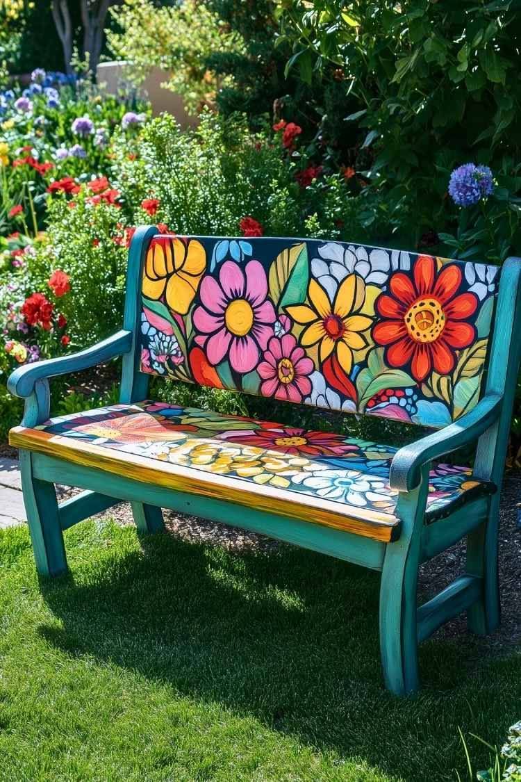 Vibrant Floral Painted Garden Bench Project