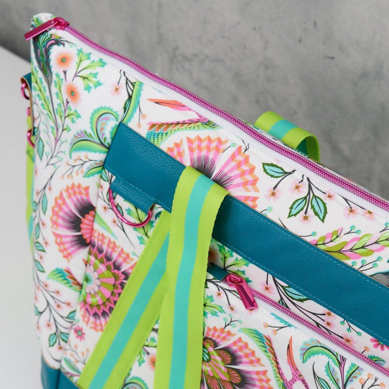 Vibrant Floral Print Sewing Tote Bag