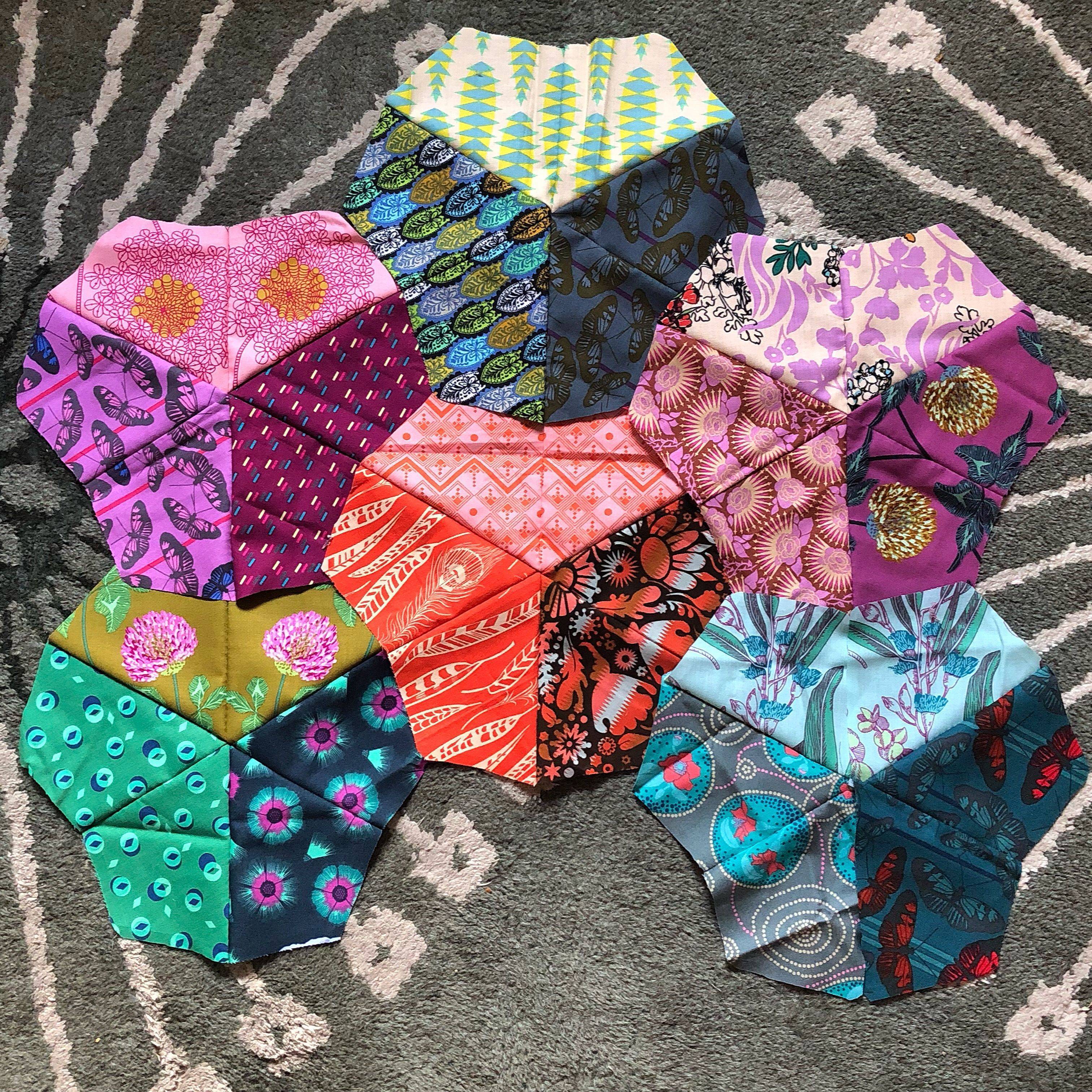 Vibrant Hexagon Fabric Quilt Blocks