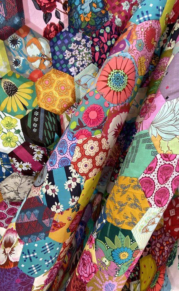 Vibrant Hexagon Patchwork Quilt Design