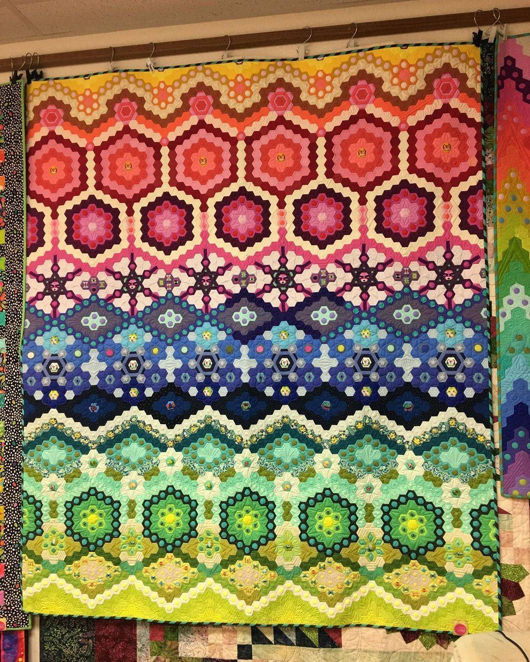 Vibrant Hexagon Quilt Wall Hanging