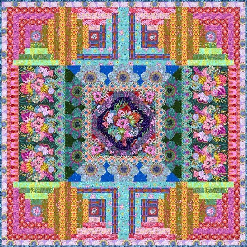 Vibrant Log Cabin Quilt with Floral Accents