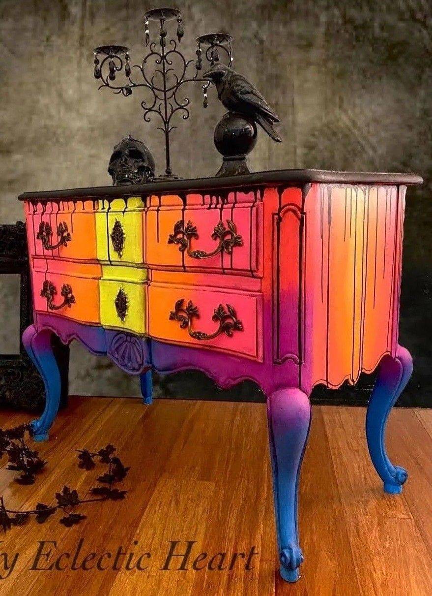 Vibrant Ombre Drip Furniture Makeover