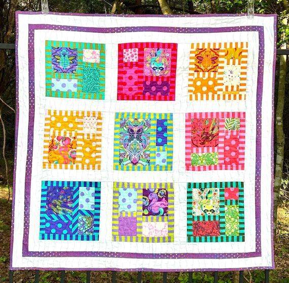 Vibrant Patchwork Baby Quilt with Tula Pink Fabrics