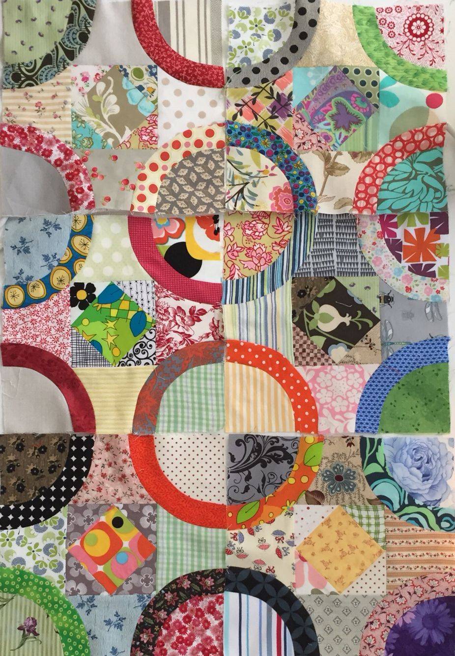 Vibrant Patchwork Half-Circle Quilt Blocks