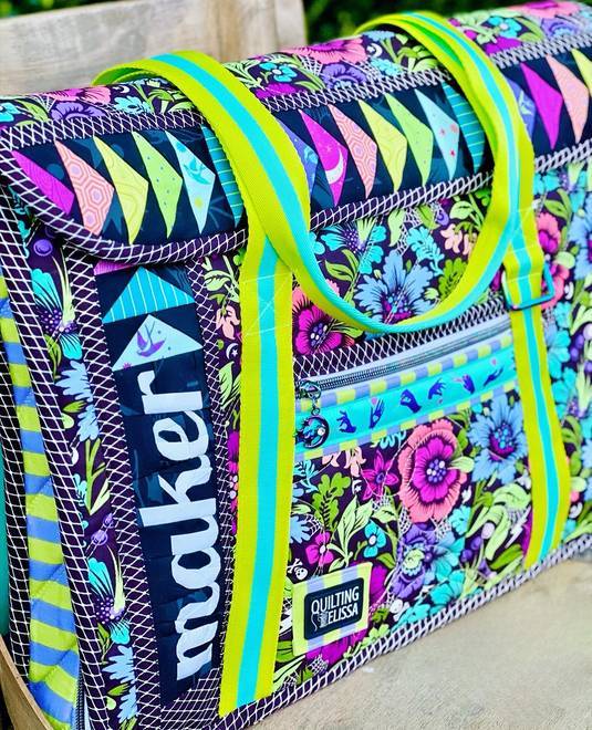 Vibrant Quilted Tote Bag with "Maker" Accent