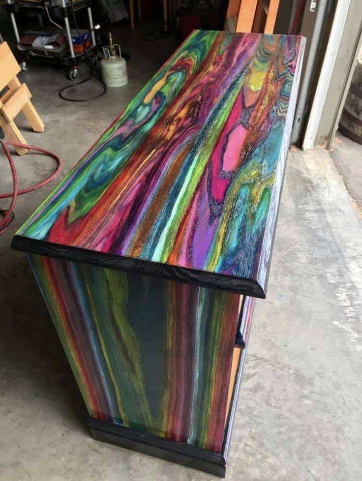 Vibrant Rainbow Wood Grain Furniture Makeover