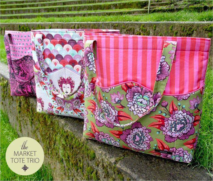 Vibrant Tula Pink Floral Market Tote Trio