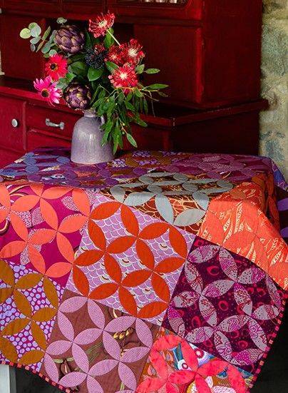 Vibrant Tula Pink Style Cathedral Window Quilt