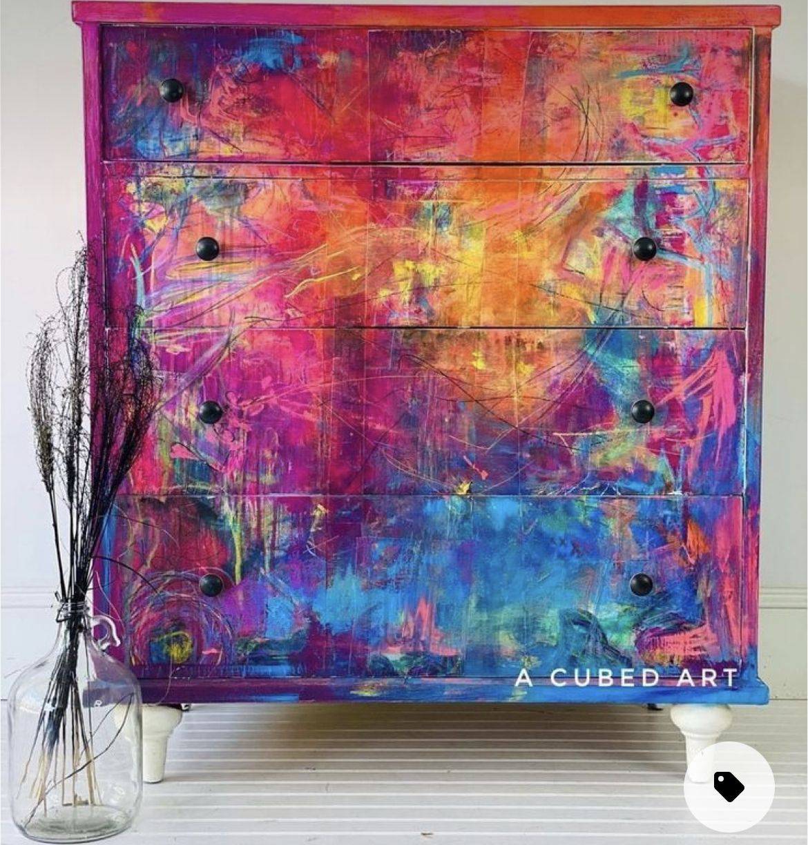 Vibrantly Abstract Painted Dresser Transformation
