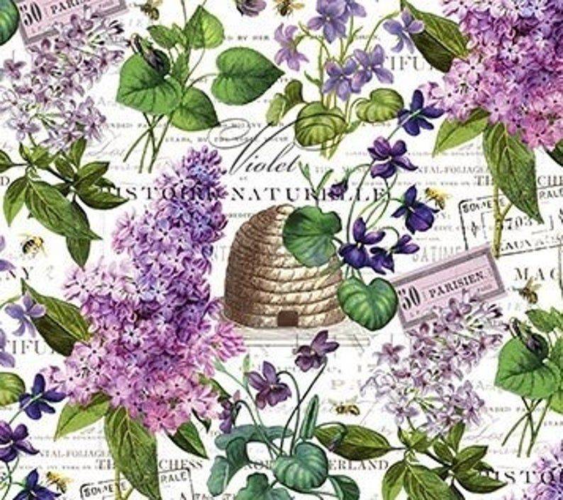 Vintage Floral and Bee Fabric Collage