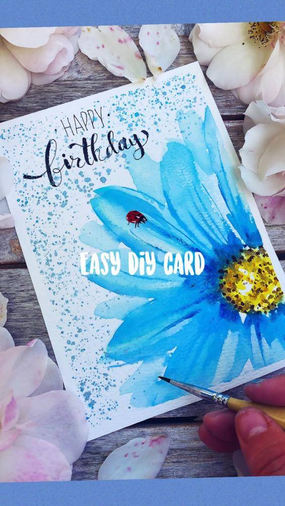 Watercolor Blue Flower Birthday Card