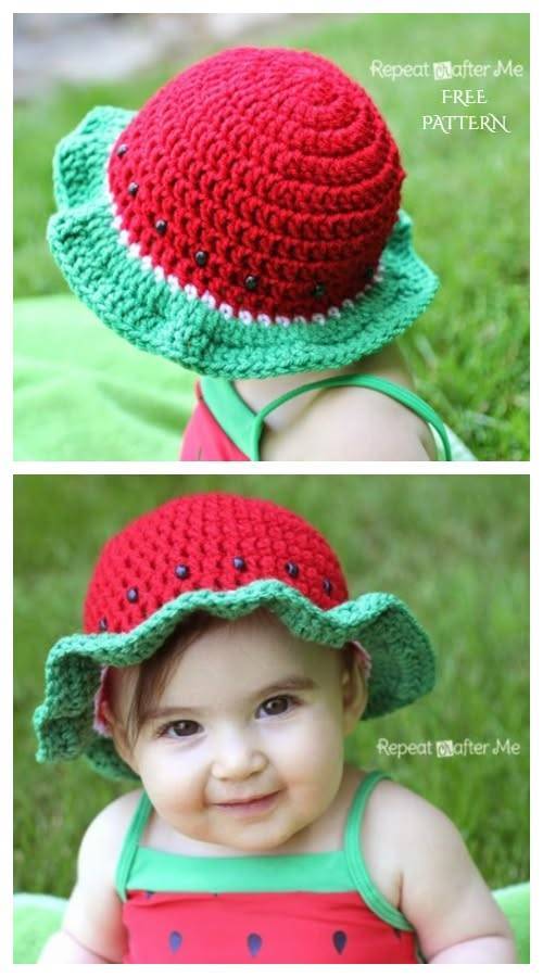 20 Strawberry Hat Patterns Watermelon Slice Crochet Baby Hat