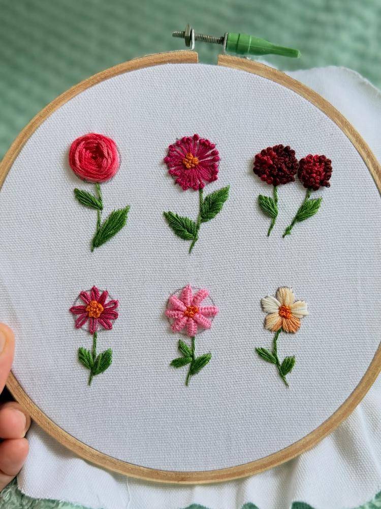 Whimsical Embroidered Flower Garden Hoop Art