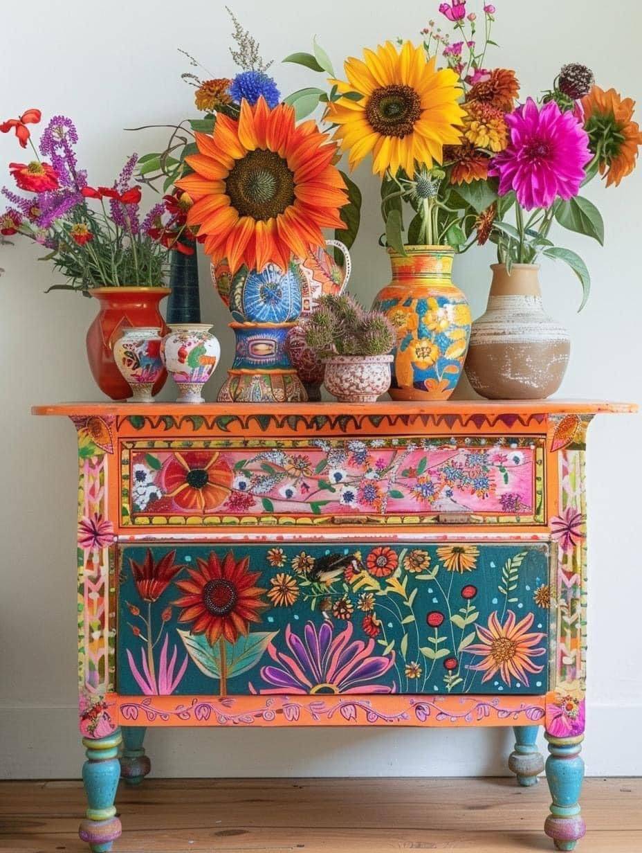 Whimsical Floral Painted Dresser Design