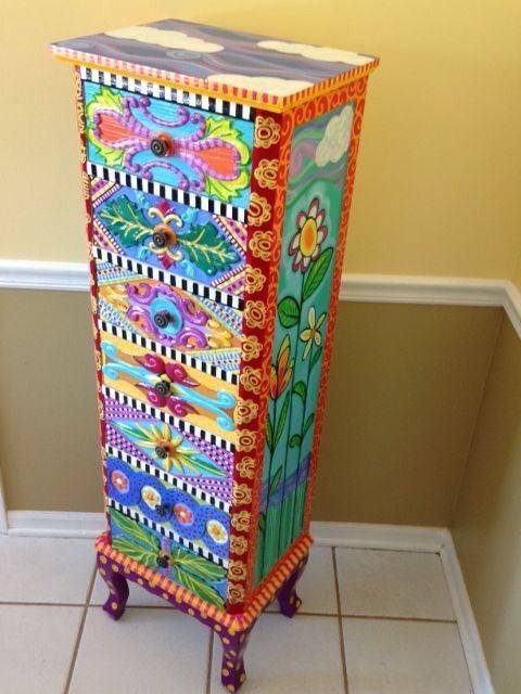 Whimsical Hand-Painted Tall Dresser