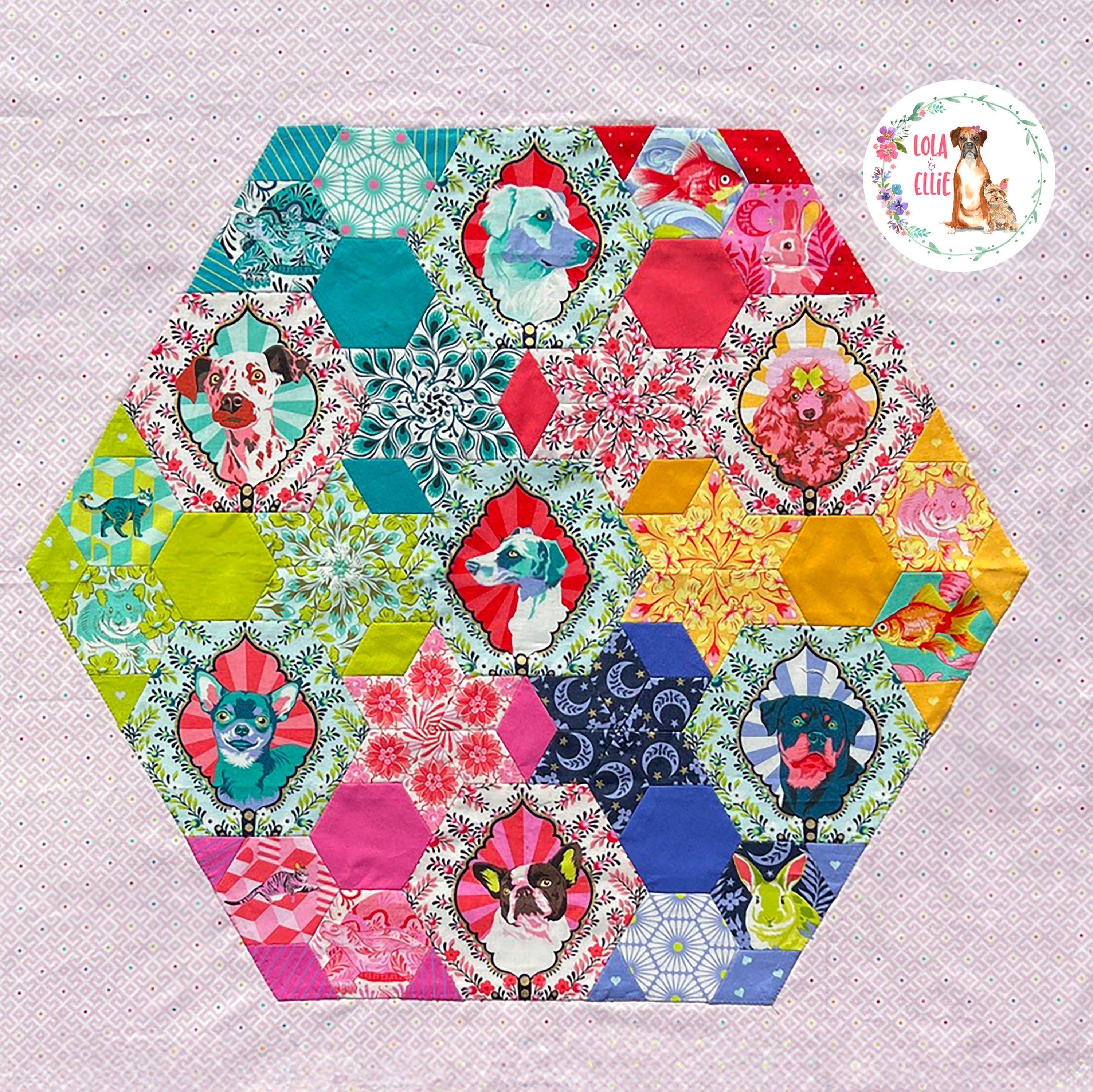 Whimsical Hexagon Quilt with Adorable Animal Motifs