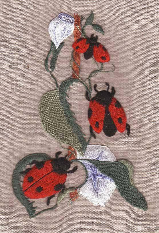 Whimsical Ladybug and Floral Embroidery Design