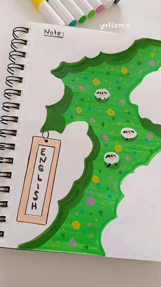 Whimsical Sheep and Flower Meadow Notebook Art