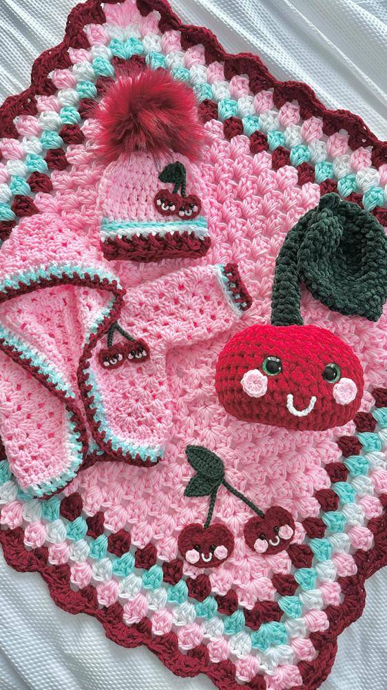 Adorable Cherry-Themed Crochet Baby Set