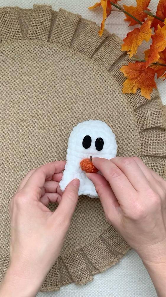 Adorable Crochet Ghost with Pumpkin Accent