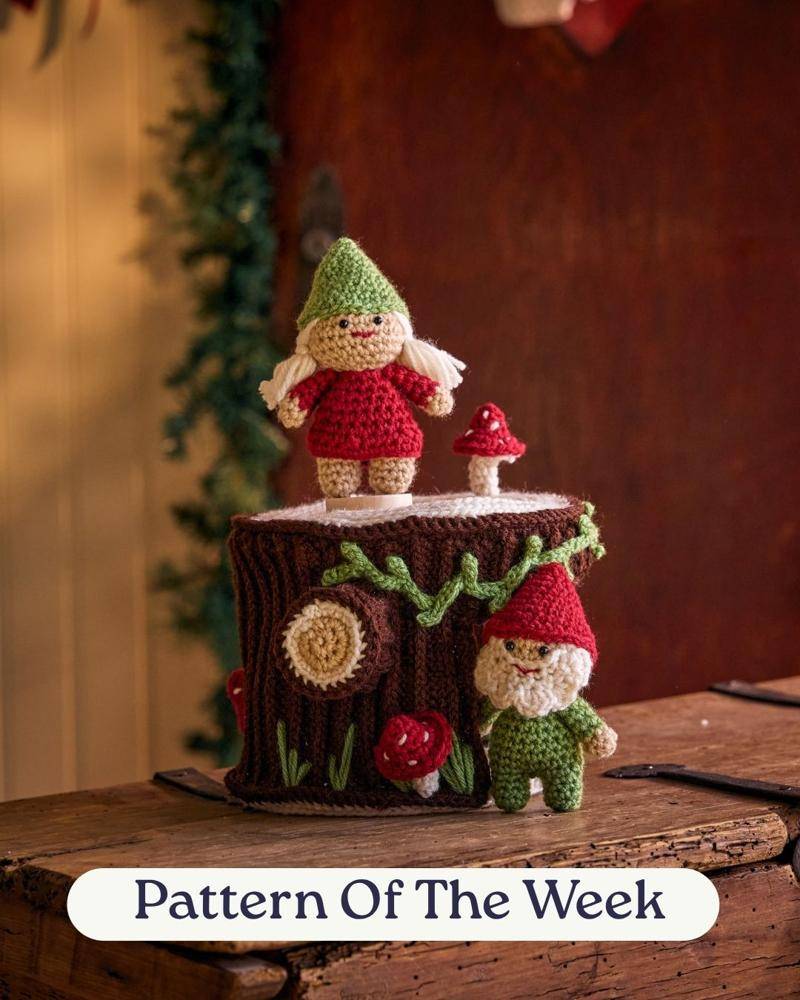 Adorable Crochet Gnome and Mushroom Forest Scene