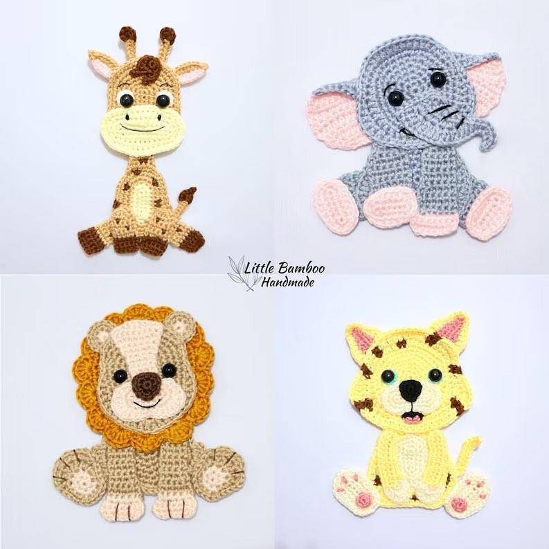 Adorable Crochet Safari Animal Appliques