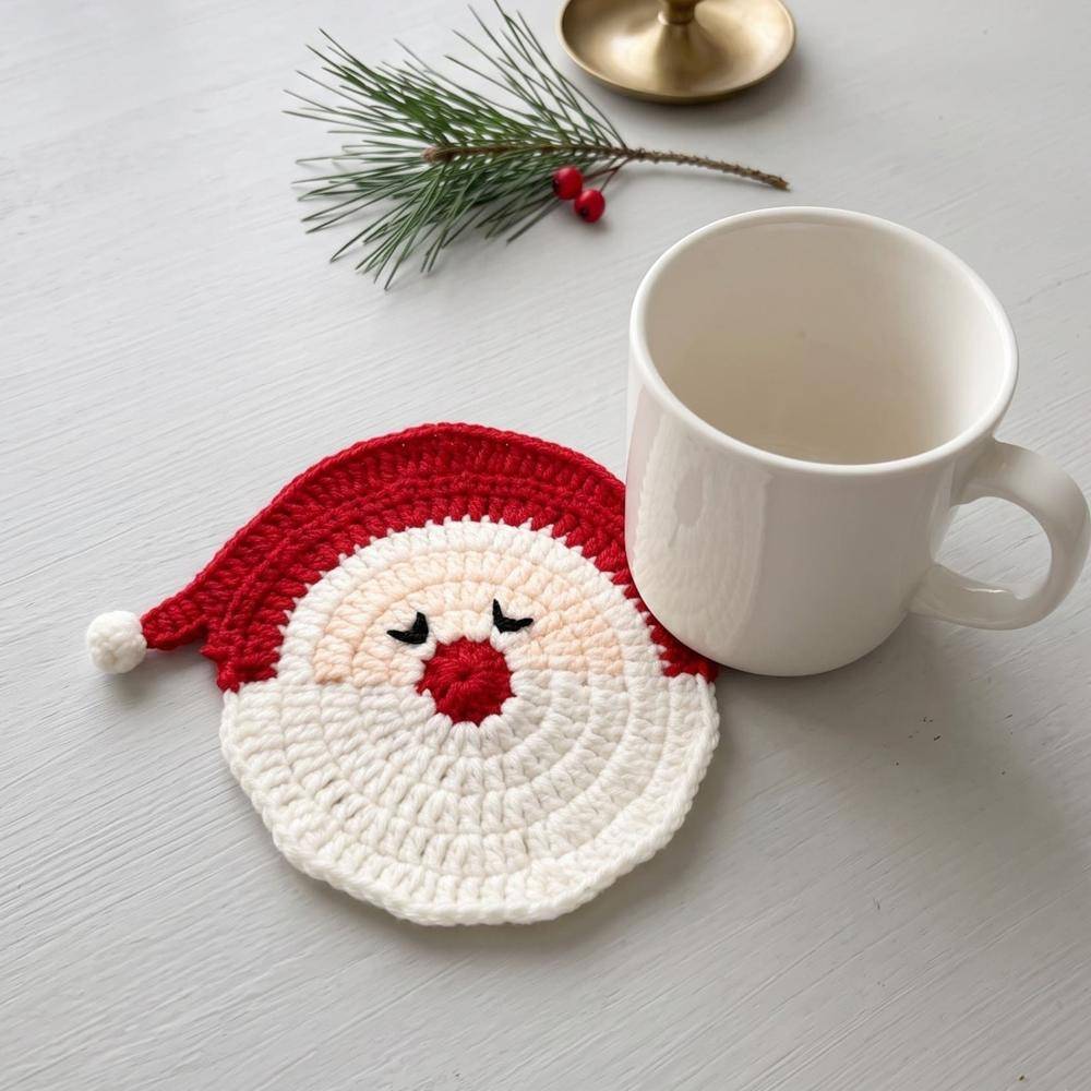 Adorable Crochet Santa Claus Christmas Coaster