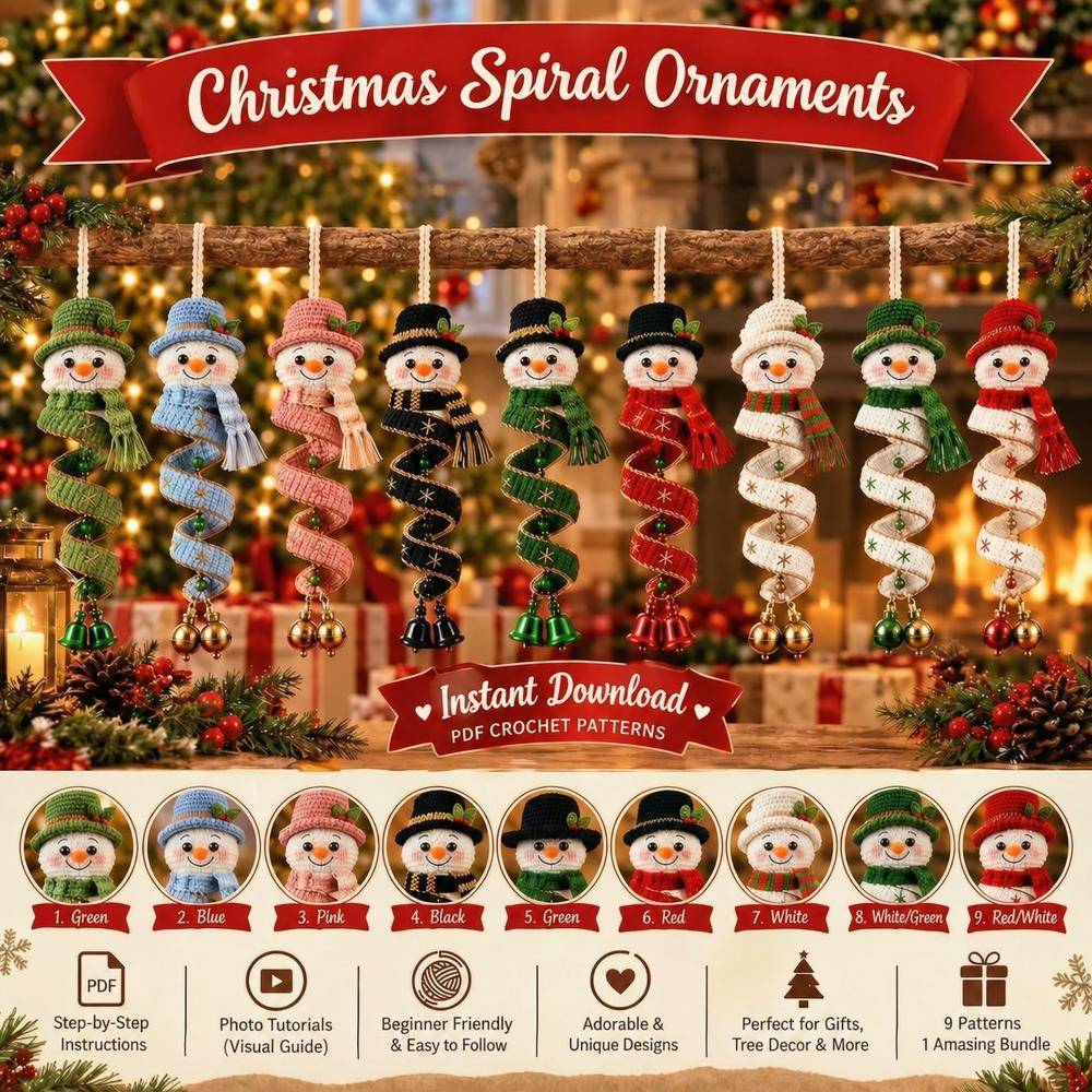 Adorable Crochet Spiral Snowman Ornaments