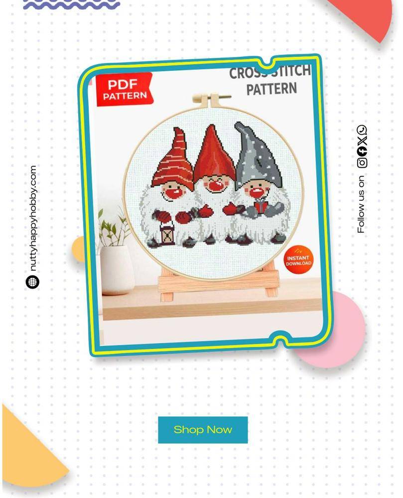 Adorable Cross Stitch Christmas Gnome Trio