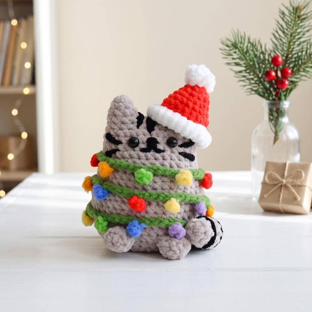 Amigurumi Cat with Christmas Lights Ornament