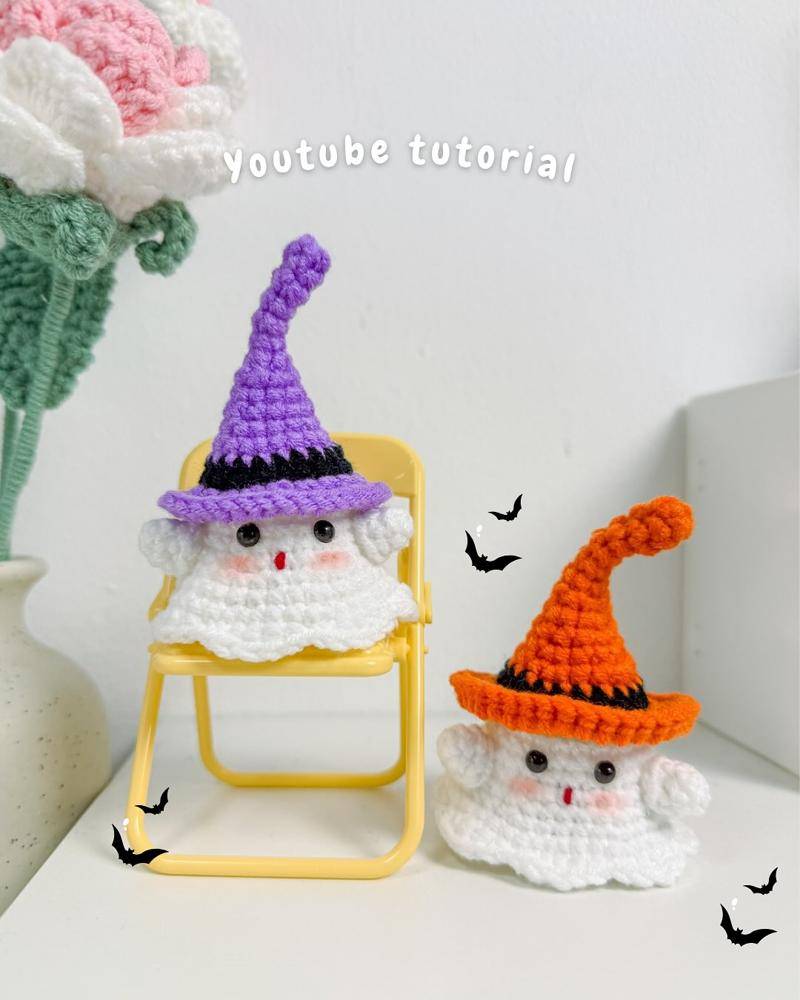Amigurumi Crochet Halloween Ghosts with Witch Hats