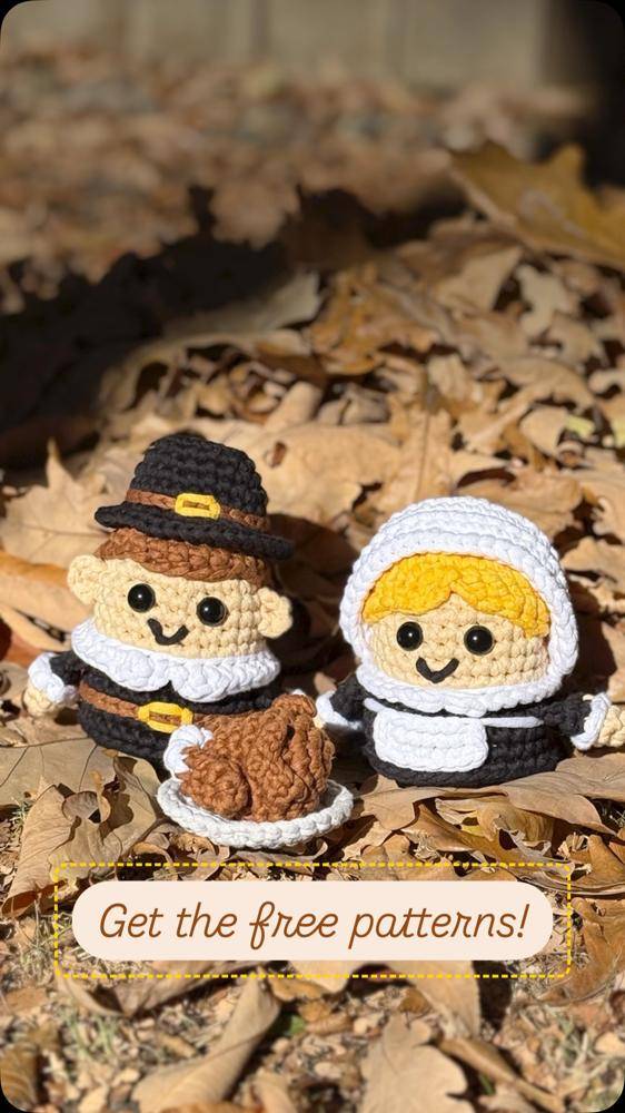 Amigurumi Pilgrim Couple and Turkey Crochet Figures
