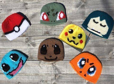 Assortment of Crochet Pokemon Character Beanies