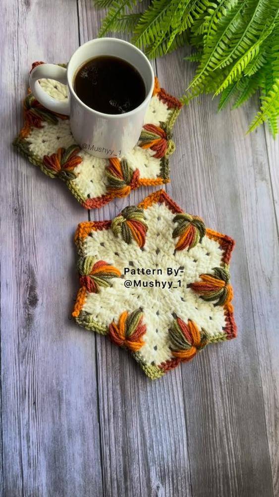 Autumn Leaf Crochet Coaster Set
